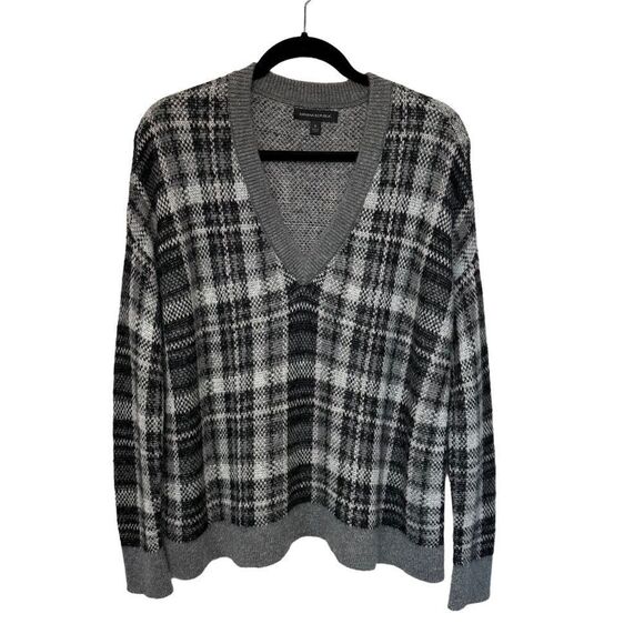 Banana Republic Oversized Plaid V Neck Pull Over Wool & Mohair Blend Sweater, S - Picture 2 of 11